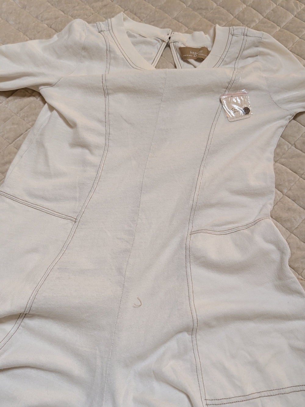Free People Cream Long Sleeve Nightgown with Contrast Stitching
